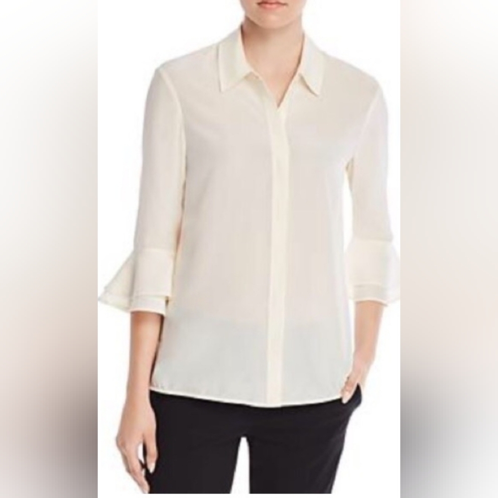 ​Tory Burch 100% Silk Arianne Blouse Cream Tiered Bell Sleeve Size 8 Old Money